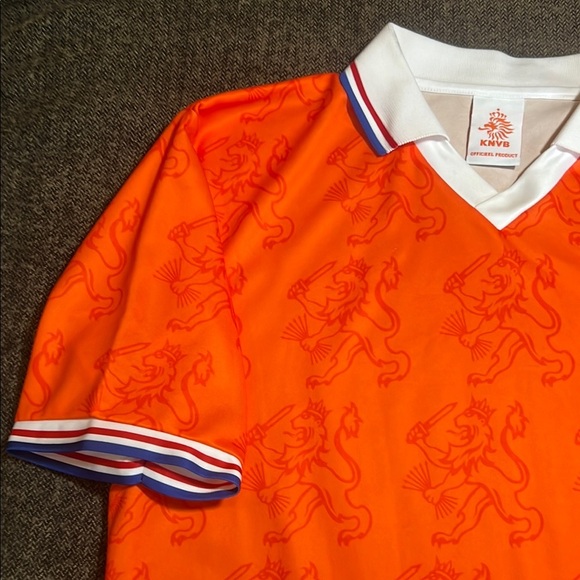 KNVB Netherlands Dutch Cup Soccer Football Lion Print Orange Polo Jersey sz XL - Picture 5 of 9
